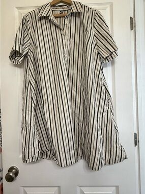 Old Navy Cream and Black Striped Button-Up Dress
